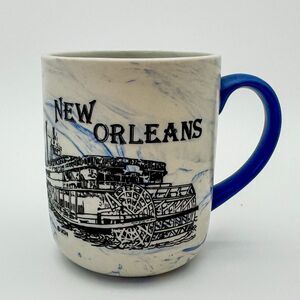 New Orleans City Scene Mardi Gras Blue Ceramic Marbled Souvenir Coffee Cup Mug